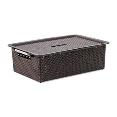Imagem de CESTO ORGANIZADOR QUE IMITA RATTAN, COR: MARROM, C/TAMPA, MEDIDAS: 47,5x32x15cm