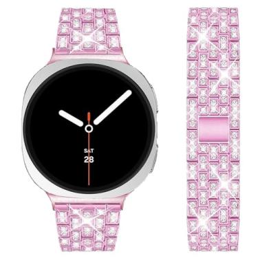 Imagem de DEALELE Pulseiras de substituição compatíveis com Samsung Galaxy Watch 8 de 40 mm/44 mm/8 Classic de 46 mm, strass brilhante e diamante (rosa vermelha)