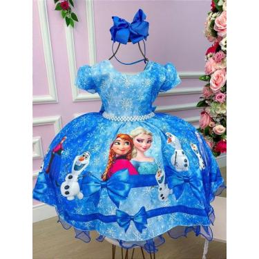 Imagem de Vestido Infantil Frozen Azul Temático - Fabuloso Ateliê, 2, Azul