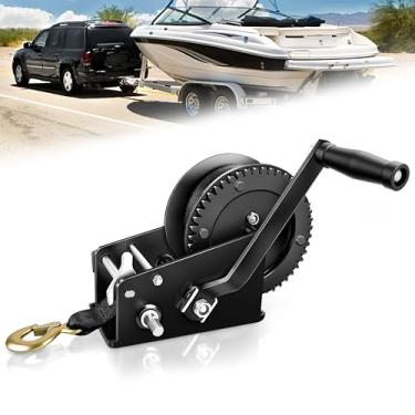 Imagem de YIYITOOLS Guincho de reboque de barco de 1,587 kg, guincho manual resistente com alça de 32 pés, catraca dupla direcional e guincho manivela comutável de velocidade dupla, adequado para reboques de