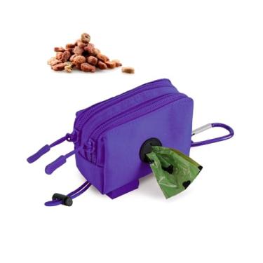 Imagem de Suporte de saco de cocô de cachorro para coleiras, dispensador de saco de lixo roxo para cães e suporte de petisco, com gancho de mosquetão e clipe de saco de cocô, tecido impermeável resistente ao
