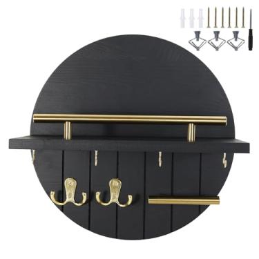 Imagem de KHZSPP Porta-chaves para parede, porta-chaves e correio, decoração de casa rústica de madeira para entrada, mudroom, corredor, escritório de cozinha, cabide circular de madeira para decoração de casa