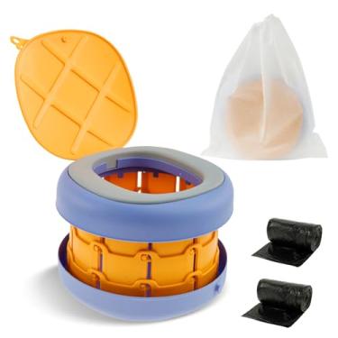 Imagem de LCZNXJJY Vaso sanitário de viagem para crianças, assento de vaso sanitário portátil com 40 sacos de lixo, penico dobrável de viagem, penico de carro antiderrapante para meninos e meninas, acampamento