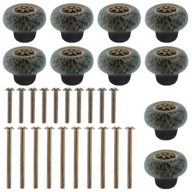 Imagem de DJAPWPX Conjunto de 10 puxadores de cerâmica vintage puxadores decorativos de móveis com parafusos puxador de porta de armário puxador de cômoda para armários gaveta armário guarda-roupa (azul)