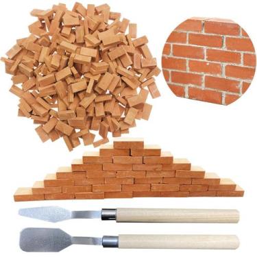 Imagem de Tijolos de parede vermelhos Mini Bricks Woohome em escala 1:16 350 uni