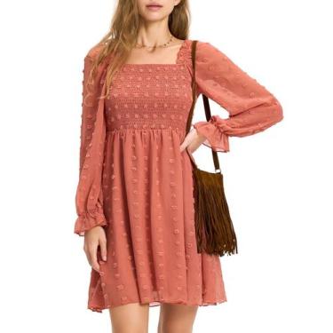 Imagem de Vestido EXLURA 2024 Fall Swiss Dot de manga comprida para mulheres