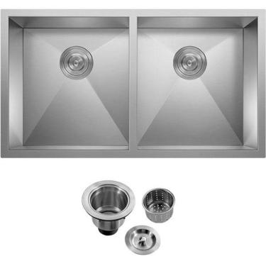 Imagem de Cuba Dupla Inox 304 Quadrada Gourmet Plana Cozinha 78X40