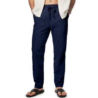 Imagem de Calças masculinas JMIERR, casuais, algodão, linho, cintura elástica, a