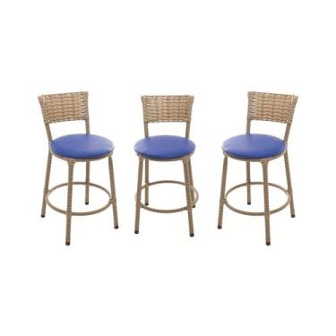 Imagem de KIT 3 Banqueta Baixa Encapada Junco CAPPUCCINO Bar Cozinha - ESPAÇO JU