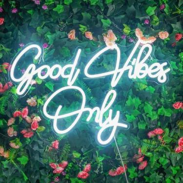 Imagem de Placa de néon HancraStore Good Vibes Only 55x36cm Cool White LED