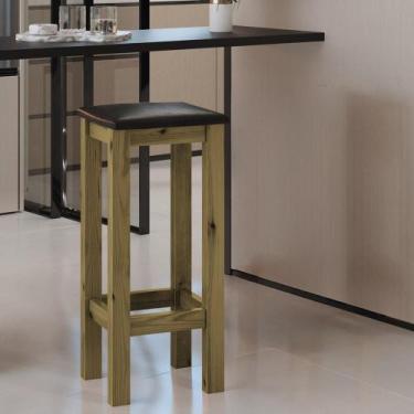 Imagem de Banqueta De Madeira Maciça Alta Assento Estofado - Repleta, Imbuia C/E