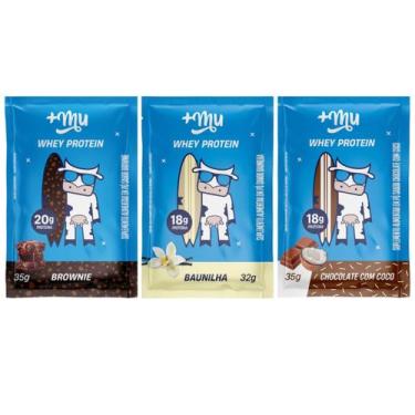 Imagem de Kit 3 whey protein concentrado brownie baunilha chocolate c coco +mu -