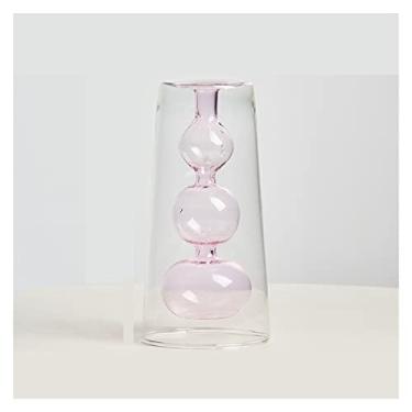 Imagem de Decoração Nórdica Vaso De Vidro Decoração De Sala De Estar Vaso De Flores Transparente Decorações Para Casa Óculos Decorativos Presentes, Pink-17cm