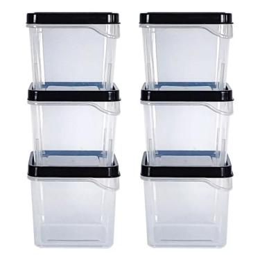 Imagem de Kit 6 Potes Organizador Modulares Quadrados P 450Ml Preto