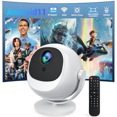 Imagem de L-mix mini projetor portátil inteligente 4k com rotação de 360°, projetor wifi e bluetooth android 11 WiFi filme externo proyector portátil 4k com aplicativo integrado e projetor de teto de controle