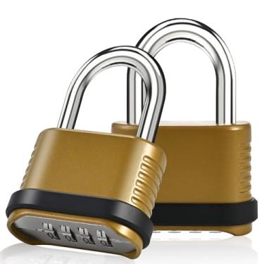 Imagem de Pacote com 2 fechaduras combinadas | Fechadura combo resistente de 4 dígitos - Cadeado de combinação impermeável ao ar livre de 26,5 mm para cercas externas, armários, galpões, academia, ferrolhos de