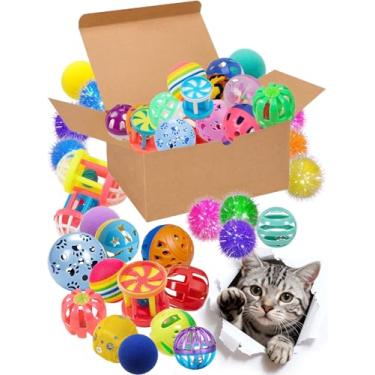 Imagem de HEUHAI Pacote variado de 40 peças para gatos – Jingle sortido, pelúcia e reflexivo para gatos e gatinhos em ambientes internos, diversão interativa para perseguir e buscar (3,8 cm - 5,5 cm, pacote