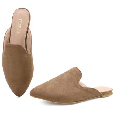 Imagem de Mocassins femininos TONIVIS Mules confortáveis sem cadarço, sem costas nuas, bico fino, para trabalho e uso casual, sapatos de salto baixo fechados femininos, Camurça verde, 35