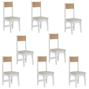 Imagem de Kit 8 Cadeiras Encosto Assento em Tecido Savana Delta Branco/Mel/Cinza