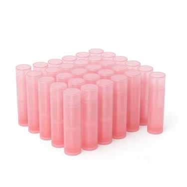 Imagem de ROHIJALE 50 tubos de bálsamo labial vazios, recipientes de batom de plástico rosa, tubos recarregáveis de brilho labial com tampa transparente para batom faça você mesmo, bálsamo de brilho labial