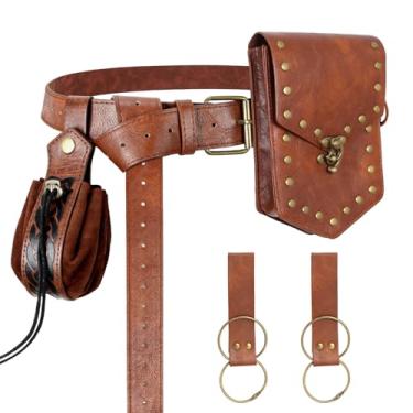 Imagem de Bolsa de cinto renascentista, bolsa de couro de pirata viking medieval, conjunto de garrafa de poção, saia, caminhada, Halloween, cosplay, acessório para fantasia, Marrom-X, Belt Pouch