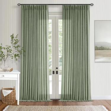 Imagem de Cortinas TWODRAPES, verde, linho, semitransparentes, 229 cm de comprim