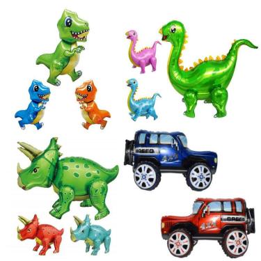 Imagem de Conjunto de balões de dinossauro 3D, 11 unidades com estegossauro e tricerátopo