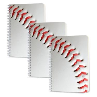 Imagem de Caderno espiral forrado, 100 páginas, pacote com 3, 14,5 x 21 cm, papel pautado universitário, caderno espiral duplo para estudo e anotações - padrão de beisebol
