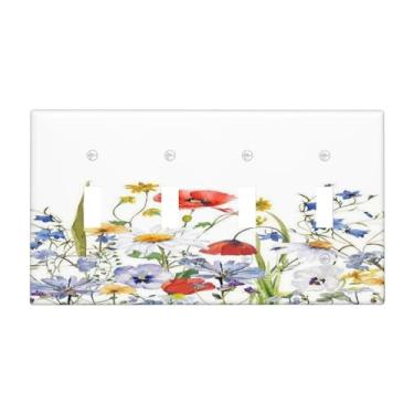 Imagem de Nadoabtm Placa de cobertura para interruptor de luz, buquê de flores silvestres, aquarela, 4 gangues, quadriciclos, interruptores decorativos, placa de parede, capa de tomada elétrica para decoração