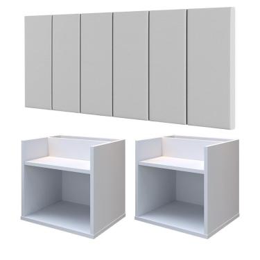 Imagem de Kit Quarto Casal Completo 2 Mesinhas Suspensa Madri Nicho Decorativo Cabeceira Almofadada Julia Cama Box 1,40 - RPM Móveis