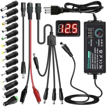 Imagem de Fonte de alimentação universal 3V~24V 3A 72W ajustável variável 3V 5V 9V 12V 18V 20V 24V Carregador adaptador CA/DC, 100V-240V conversor CA para CC com 14 pontas, conversor de polaridade e cabo