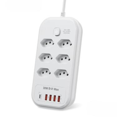Imagem de Torre de Tomada, 2m Régua Filtro de Linha Filtro de Linha com Protetor Contra Curtos (Dps) 110/220v Extensão de Tomada, 9.5 * 6 * 2.3cm(6 TOMADAS 4 USB 1 TIPO-C)