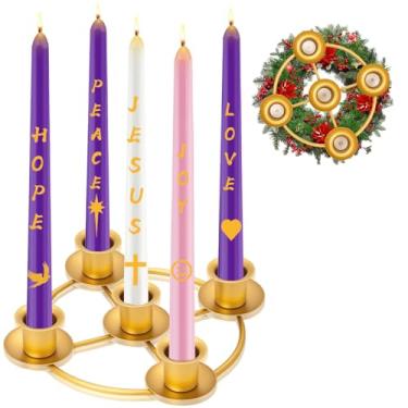 Imagem de Suporte de vela de guirlanda do advento, suporte de vela de Natal, anéis de advento para velas afuniladas do advento, decorações do advento para festas de Natal e igreja, ouro (sem velas)