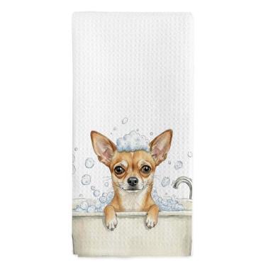 Imagem de nvucamd Toalhas de mão engraçadas para cachorro chihuahua para mulheres, decoração de banheiro de cachorro, toalhas de chá engraçadas chihuahuas, cachorros chihuahuas fofos na banheira, toalha de mão