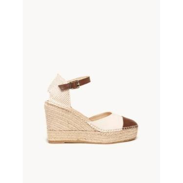 Imagem de Sandália Anabela Alta Marga Napa Linho Marrom - Alhamas, Marrom escuro