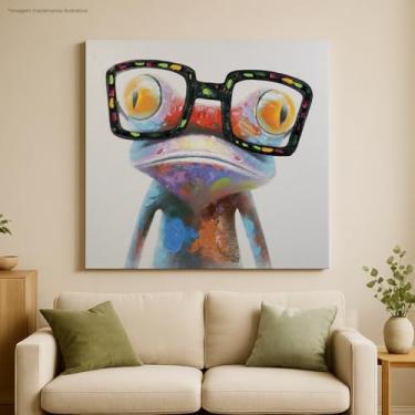 Imagem de Quadro Decorativo Moderno, Arte Sapo de Óculos, Pintura Colorida em Canvas, 100 x 100 cm, Estilo Contemporâneo
