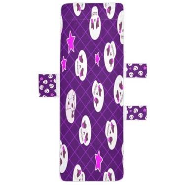 Imagem de STAYTOP Capa de toalha de espreguiçadeira macia de 216 cm x 76 cm, capa de cadeira de praia com bolsos para jardim ao ar livre, pátio, banhos de sol, gramado, caveira, dia das bruxas