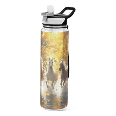 Imagem de xigua Garrafa de água de corrida com tampa de canudo transparente à prova de vazamentos para esportes ao ar livre, bebida, fitness, treino, viagem, 940 ml