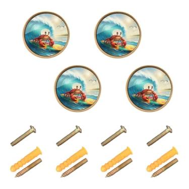 Imagem de Burbuja Puxadores de armário de cozinha Crab on A Surf Pacote com 4, Gaveta redonda de 3,5 cm, puxadores de cômoda com parafusos para armários de cozinha, quarto, armário