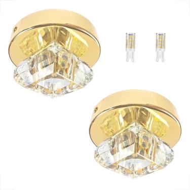 Imagem de Kit 2 Plafon Spot Cristal Dourado Sobrepor Banheiro Bet46 +