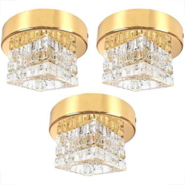 Imagem de Kit 3 Spot Cristal Quadrado Sobrepor Dourado Plafon Lavabo - Acienda