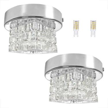 Imagem de 2 Spot Cristal Quadrado Sobrepor Prata Plafon Bet45 + Led - Acienda