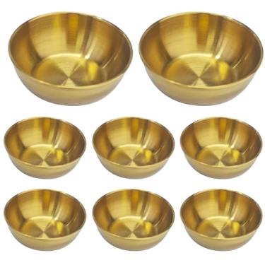 Imagem de STFRBTH 8 peças de tigelas redondas de 8 cm, mini pratos de bronze para sushi, aperitivos e temperos - Pratos de servir individuais (ouro)