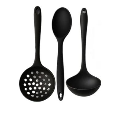 Imagem de Kit de Utensílios de Silicone para Cozinha Vermelho e Preto Completo com 4 Peças (PRETO,3 PEÇAS)