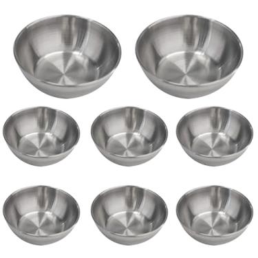 Imagem de STFRBTH 8 peças de tigelas redondas de 8 cm, mini pratos de bronze para sushi, aperitivos e temperos - Pratos de servir individuais (prata)