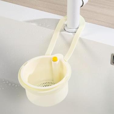 Imagem de Cesta de filtro de pia suspensa - Filtro de resíduos de cozinha com gancho ajustável, rack de armazenamento de drenagem sobre a pia (branco)