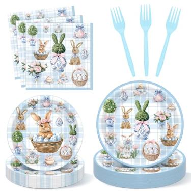 Imagem de Havawish 96 peças de pratos e guardanapos de papel de coelhinho da páscoa chinoiserie suprimentos de festa de inverno chá de bebê decoração de festa arco de coquete aniversário casamento conjunto de