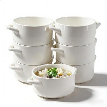 Imagem de yaenoei Pacote com 6 tigelas de sopa de cebola francesa, tigelas de sopa de porcelana de 650 ml com alças, potes seguros para forno para servir sopa, cereal, torta de panela e ensopado de carne