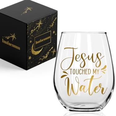 Imagem de Taça de vinho Jesus Touched My Water 425 g, presentes de aniversário cristãos engraçados para mulheres, presentes engraçados de vinho Jesus para o dia das mães, presente cristão para mulheres