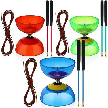Imagem de Lenwen 15 Pieces Chinese Yoyo Diabolo Set Includes 3 5 Inch Colorful Five Bearings Diabolo Balls with 6 Alloy Chinese Yoyo Sticks 6 String for Beginners, Red Green Blue